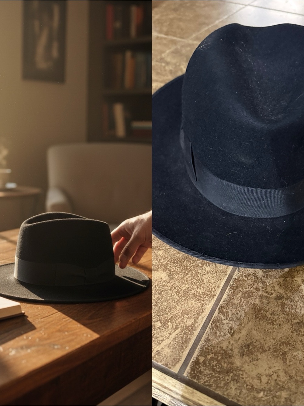 Vintage Fur Felt Fedora Hat Black Wide Brim Mens 7 1/8 The Man’s Hat